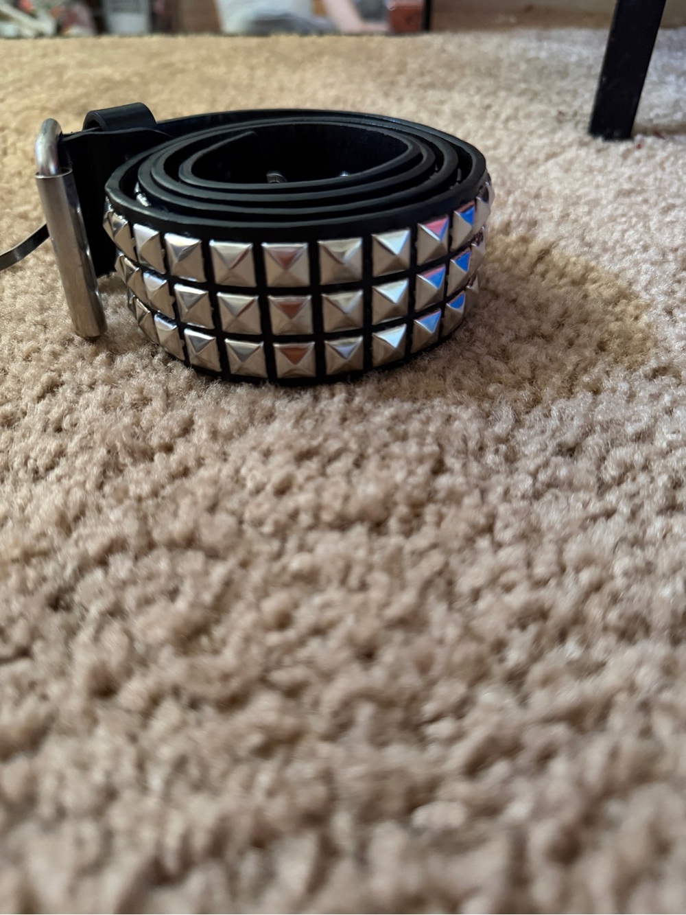 Black Men’s Studded Pyramid Belt with Silver Hardware